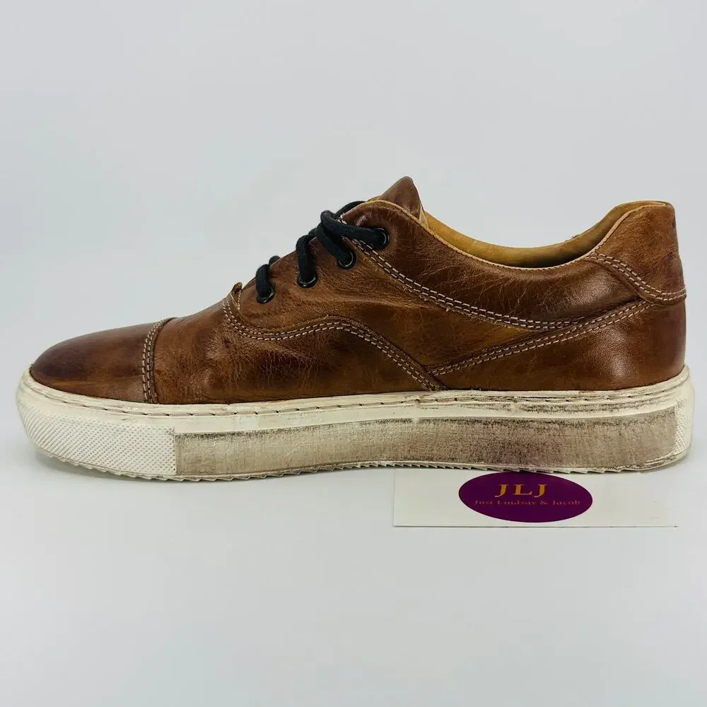 Bed Stu Womens Holly Tan Rustic Leather Lace Up Low Top Casual Sneakers Size 7.5
